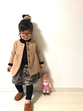 「GAP（ギャップ）のアイテム（ノーカラージャケット）」を使った、Hanyaさん（キッズ・90cm）の冬コーディネート
