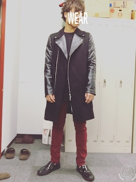 「DANKE SCHON（ダンケシェーン）のアイテム（ライダースジャケット）」を使った、Joeさん（メンズ・172cm）の冬コーディネート