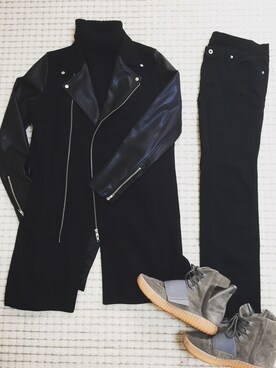 「DANKE SCHON（ダンケシェーン）のアイテム（ライダースジャケット）」を使った、Joeさん（メンズ・172cm）の春コーディネート