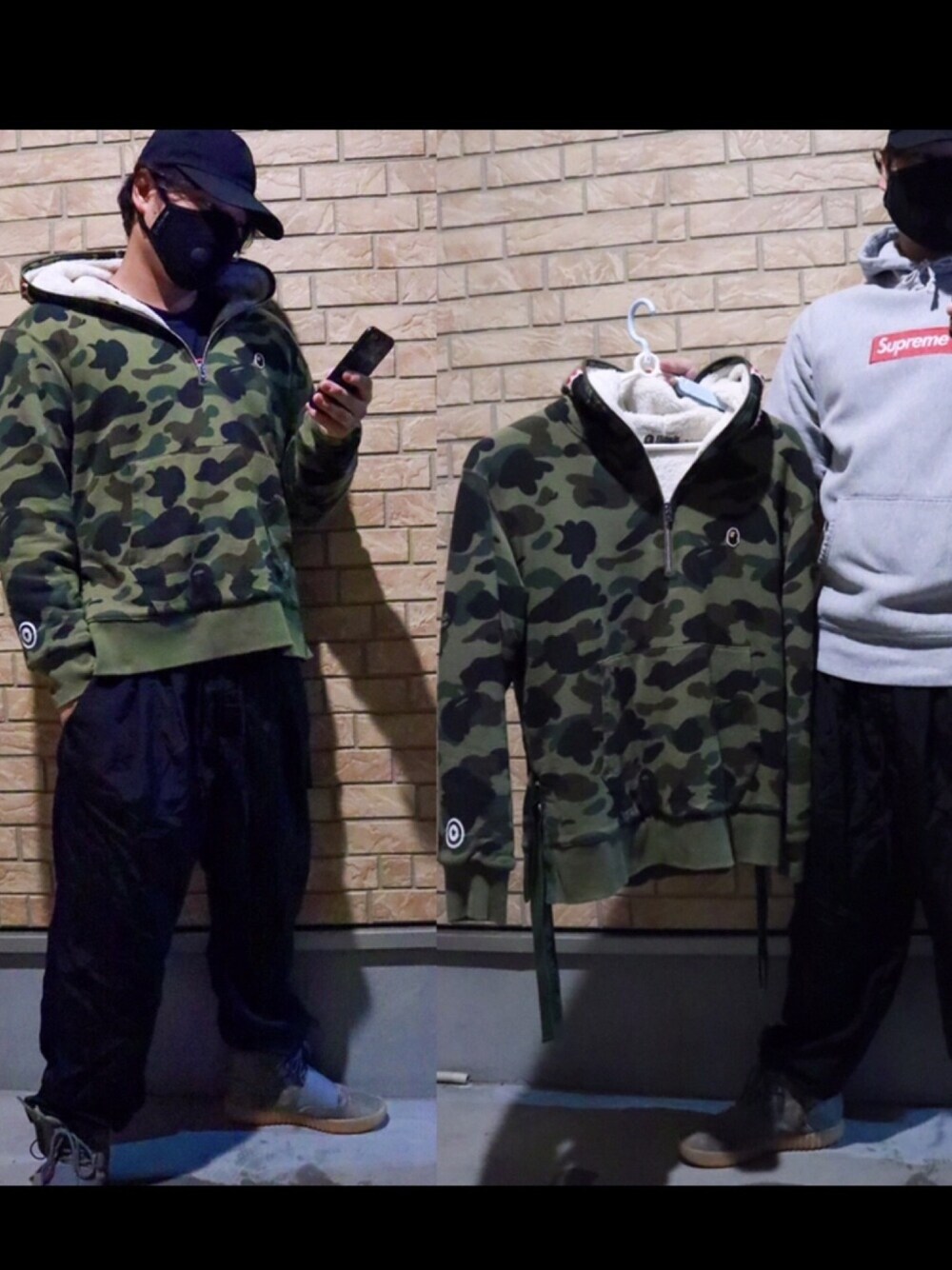 「オーバーサイズ、おしゃれさんと繋がりたい、ootd、カジュアル、adidas、NIKE、シンプル、supreme、abathingape、スニーカー」｜「A BATHING APEの1ST CAMO SHARK SHERPA PULLOVER HOODIE M（ミリタリージャケット、グリーン系）」を使った、Joeさん（メンズ・172cm）の秋コーディネートの1枚目の写真