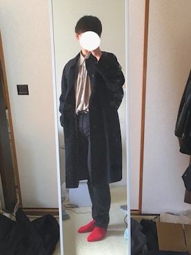 「大学生コーデ」｜「アイテム（ステンカラーコート）」を使った、蘭さん（メンズ・172cm）の春コーディネート