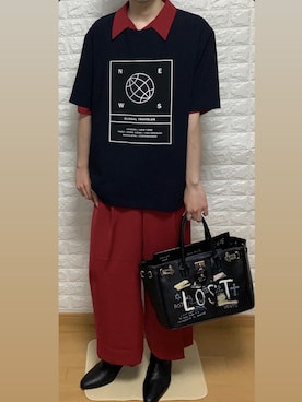 「アイテム（オールインワン・サロペット、レッド系）」を使った、よつ🤣さん（メンズ・174cm）の夏コーディネート