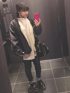 「Dr. Martens（ドクターマーチン）のDr.Martens (ドクターマーチン)/1461 3EYE GIBSON SHOES（その他シューズ）」を使った、---natsu---さん（レディース・152cm）の冬コーディネート