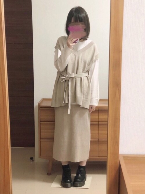 Kaya→使用「mystic（リブニットロングタイトスカート）」的時尚穿搭