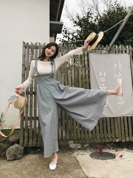 「minsshop（ミンスショップ）のアイテム（オールインワン・サロペット）」を使った、minsshopさん（レディース・165cm）の春コーディネート