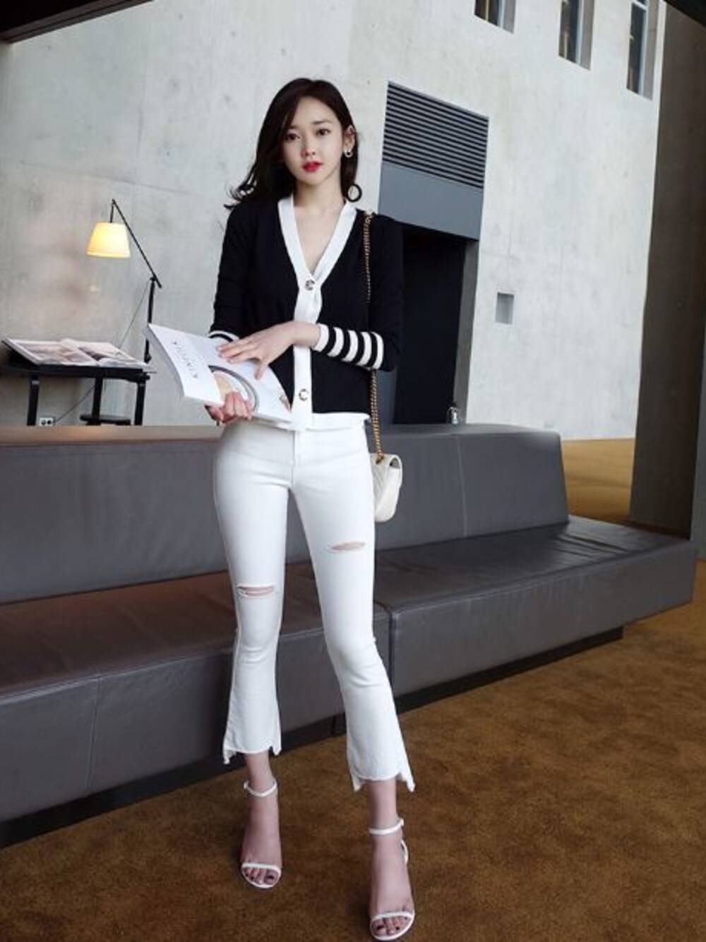 「韓国ファッション、ミンスショップ、minsshop」｜「minsshopのハイセンス♪カーディガン（カーディガン/ボレロ、ブルー系）」を使った、minsshopさん（レディース・165cm）の春コーディネートの1枚目の写真