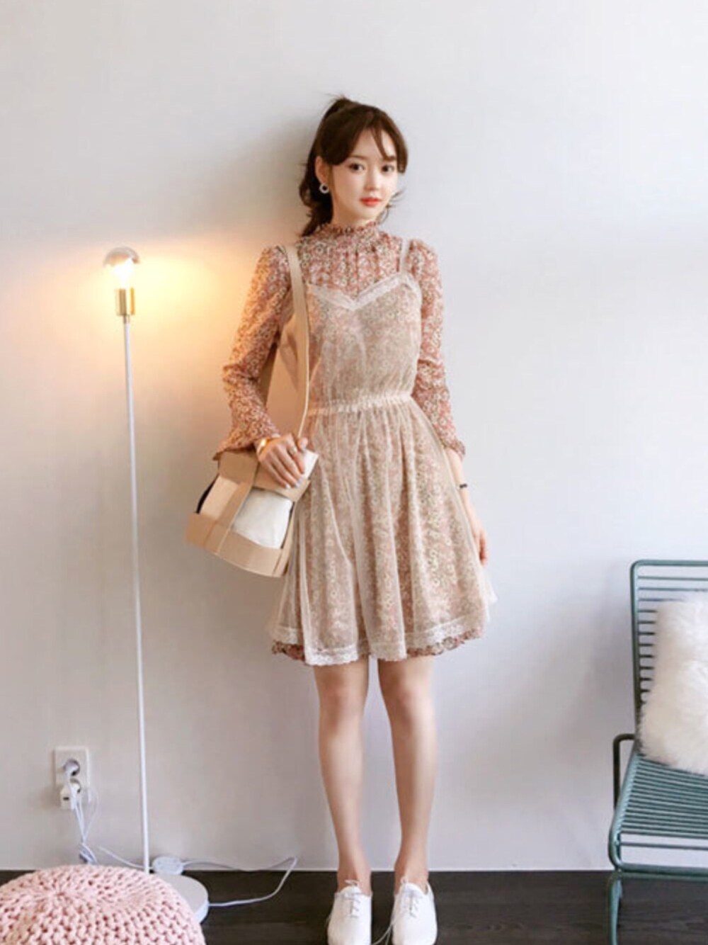 「韓国ファッション、ミンスショップ、minsshop」｜「minsshopの753 エナメルオックスフォードシューズ（ローファー、ホワイト系）」を使った、minsshopさん（レディース・165cm）の春コーディネートの1枚目の写真