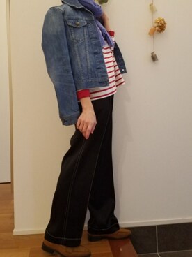 「マリン」｜「アイテム（デニムジャケット）」を使った、chibi40さん（レディース・153cm）の冬コーディネート
