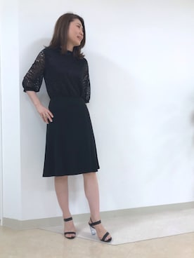 「NARACAMICIE（ナラカミーチェ）のギャザーネックレース七分袖ブラウス（シャツ/ブラウス）」を使った、Serenaさん（レディース・165cm）の夏コーディネート