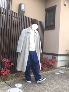 「春物」｜「アイテム（ステンカラーコート）」を使った、ニャッキさん（メンズ・169cm）の春コーディネート