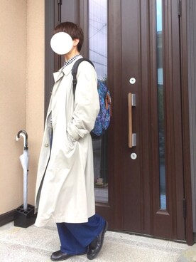 「グレゴリー」｜「アイテム（ステンカラーコート）」を使った、ニャッキさん（メンズ・169cm）の春コーディネート