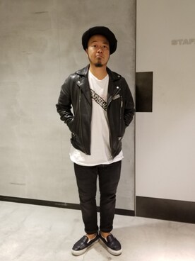「DIESEL OSAKA」｜「アイテム（ライダースジャケット）」を使った、utさん（メンズ・160cm）の秋コーディネート