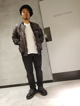 「DIESEL（ディーゼル）のアイテム（MA-1）」を使った、utさん（メンズ・160cm）の冬コーディネート