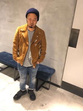 「DIESEL OSAKA」｜「アイテム（ライダースジャケット）」を使った、utさん（メンズ・160cm）の冬コーディネート