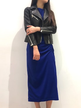 「ベロア」｜「アイテム（ライダースジャケット）」を使った、AWAI ERINAさん（レディース・166cm）の秋コーディネート