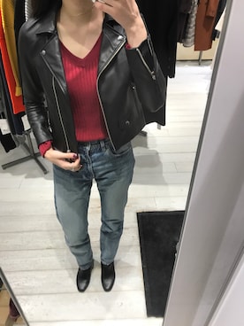 「STUDIOUS（ステュディオス）のアイテム（ライダースジャケット）」を使った、AWAI ERINAさん（レディース・166cm）の秋コーディネート