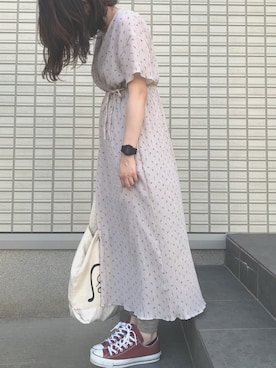 「Kastane（カスタネ）の花柄カシュクールワンピース（ワンピース、ベージュ系）」を使った、なほさん（レディース）の夏コーディネート