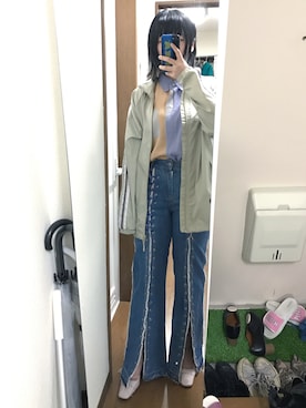 「Champion（チャンピオン）のアイテム（ナイロンジャケット）」を使った、Asuka🌝さん（レディース・157cm）の夏コーディネート