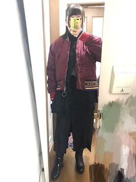 「ワインレッド」｜「アイテム（MA-1）」を使った、Asuka🌝さん（レディース・157cm）の冬コーディネート