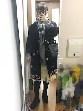 「原宿」｜「アイテム（ステンカラーコート）」を使った、Asuka🌝さん（レディース・157cm）の冬コーディネート