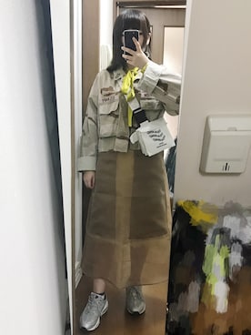 「シースルー」｜「アイテム（ミリタリージャケット）」を使った、Asuka🌝さん（レディース・157cm）の春コーディネート
