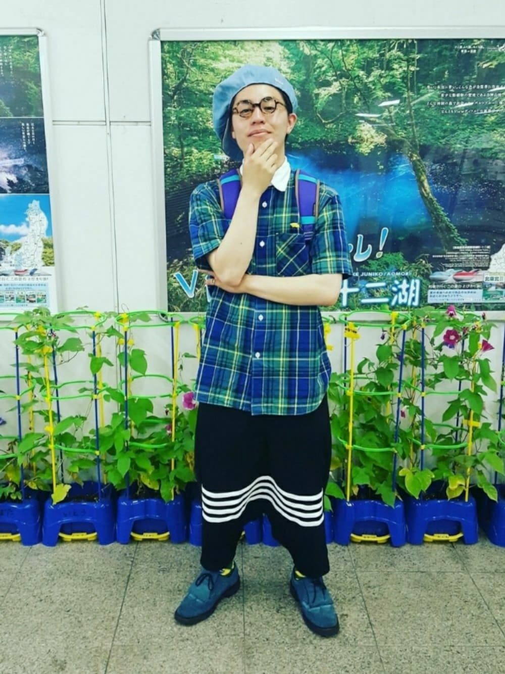 「嵐、サルエル、二宮和也、松本潤、ganryu、PHENOMENON」｜「phenomenon×regalのアイテム（その他シューズ、ブルー系）」を使った、きょーへーさん（メンズ・166cm）の夏コーディネートの1枚目の写真