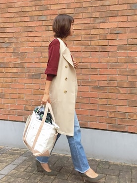 「AZUL by moussy（アズールバイマウジー）のｶｯﾄｵﾌﾎﾞｰｲﾌｨｯﾄﾃﾞﾆﾑﾊﾟﾝﾂ（デニムパンツ）」を使った、iori0319さん（レディース・161cm）の秋コーディネート