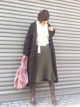 「NANO universe（ナノユニバース）のアイテム（ムートンコート）」を使った、iori0319さん（レディース・161cm）の冬コーディネート