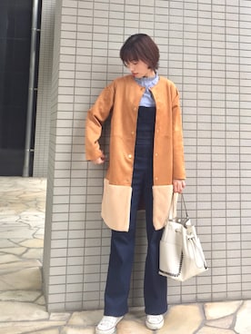 「フリルネック」｜「アイテム（サロペット/オーバーオール）」を使った、iori0319さん（レディース・161cm）の冬コーディネート