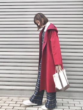 「カラーコート」｜「アイテム（オールインワン・サロペット）」を使った、iori0319さん（レディース・161cm）の冬コーディネート