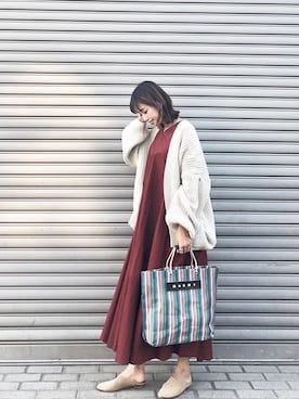 「ゆるカーディガン」｜「アイテム（ワンピース/ドレス）」を使った、iori0319さん（レディース・161cm）の春コーディネート