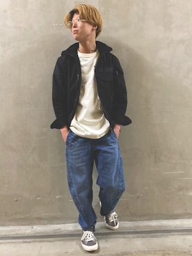 「アウターコーデ」｜「アイテム（ミリタリージャケット）」を使った、kkさん（メンズ・160cm）の春コーディネート