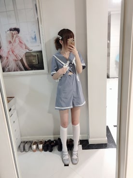 「HONEY MI HONEY（ハニーミーハニー）のアイテム（オールインワン・サロペット）」を使った、小爱AIRA_さん（レディース・165cm）の夏コーディネート