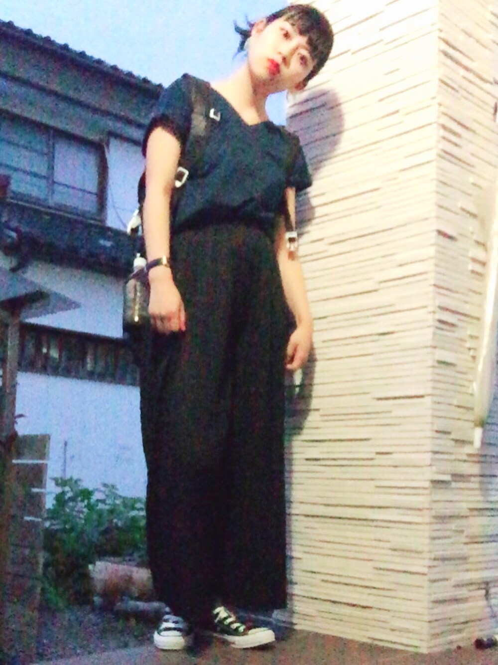 「GU、converse、Daniel Wellington、NIXON、リュツク、リュック、プチプラ、シンプル、ラフ、スニーカー」｜「ROPE' PICNICの【2WAY】プルオーバーブラウス（シャツ/ブラウス、ブルー系）」を使った、Haru さん（レディース・151cm）の夏コーディネートの1枚目の写真