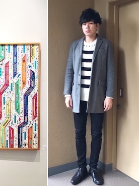 「アイテム（チェスターコート）」を使った、中瀬敦さん（メンズ・188cm）の冬コーディネート