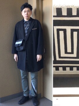 「アイテム（チェスターコート）」を使った、中瀬敦さん（メンズ・188cm・30代）の冬コーディネート