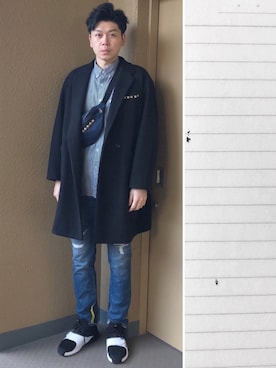 「アイテム（チェスターコート）」を使った、中瀬敦さん（メンズ・188cm・30代）の春コーディネート