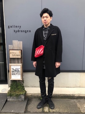 「アイテム（チェスターコート）」を使った、中瀬敦さん（メンズ・188cm・30代）の春コーディネート