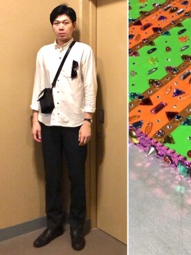 「Q&Q（キューアンドキュー）のアイテム」を使った、中瀬敦さん（メンズ・188cm）の夏コーディネート