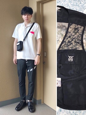 「Q&Q（キューアンドキュー）のアイテム」を使った、中瀬敦さん（メンズ・188cm）の夏コーディネート