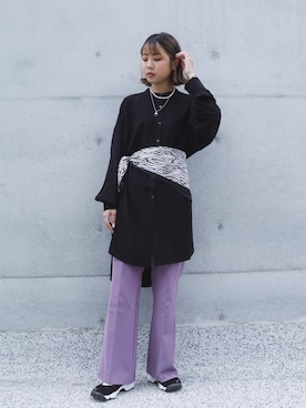 「アイテム（スラックス、パープル系）」を使った、太元🤍🇹🇼さん（レディース・161cm）の秋コーディネート