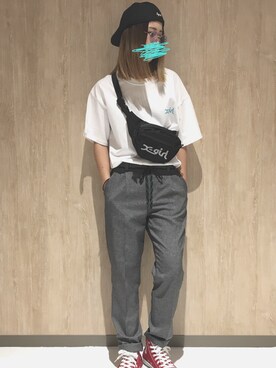 「x-girl_ootd」｜「アイテム（ハンチング/ベレー帽）」を使った、いづこさん（レディース・162cm）の夏コーディネート