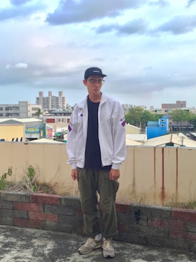 「Champion（チャンピオン）のアイテム（ダウンジャケット/コート）」を使った、李承旻さん（メンズ・176cm）の秋コーディネート