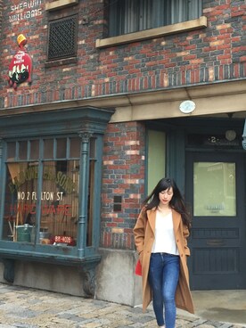 「Mila Owen」｜「アイテム（チェスターコート）」を使った、Bonnie Huang さん（レディース・166cm）の春コーディネート