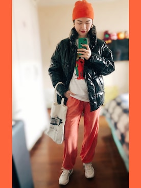 「MONKI（モンキ）のアイテム（ダウンジャケット/コート）」を使った、大米放点盐さん（レディース・168cm）の冬コーディネート