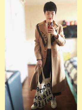 「VINTAGE（ヴィンテージ）のアイテム（ダッフルコート）」を使った、大米放点盐さん（レディース・168cm）の春コーディネート