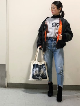 「ROTHCO（ロスコ）のアイテム（MA-1）」を使った、 Yさん（レディース・155cm）の冬コーディネート