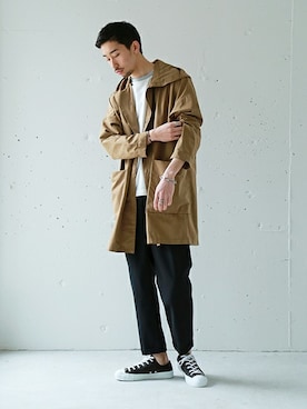 「クロップドパンツ」｜「アイテム（その他アウター）」を使った、松木さん（メンズ・181cm）の春コーディネート