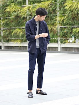 「EDIFICE（エディフィス）のアイテム（スラックス）」を使った、松木さん（メンズ・181cm）の夏コーディネート