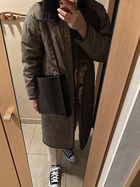 「MOUSSY（マウジー）のアイテム（ノーカラージャケット）」を使った、haさん（レディース・161cm）の冬コーディネート